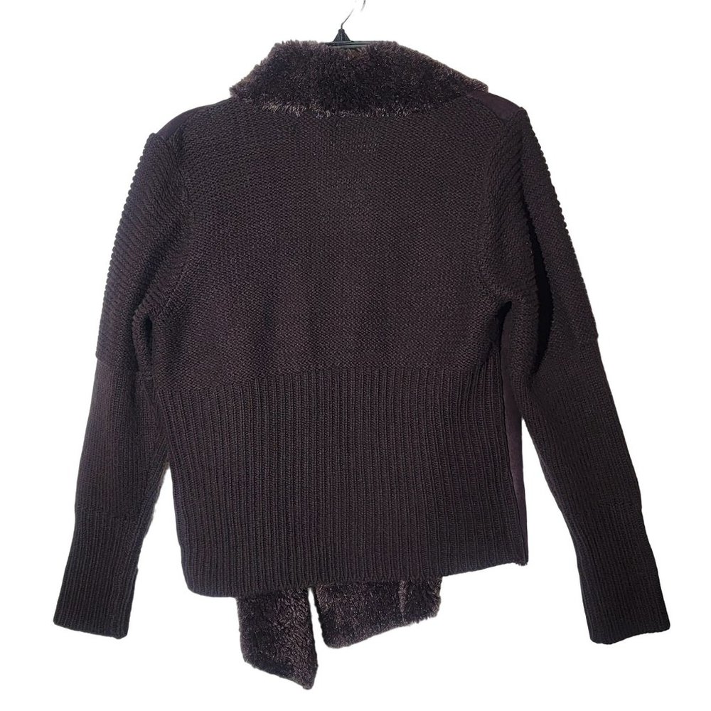 ✨Size M Women's Faux Fur Sweater CHELSEA & THEODORE Brown Shirt cardigan coat✨ - Picture 2 of 7